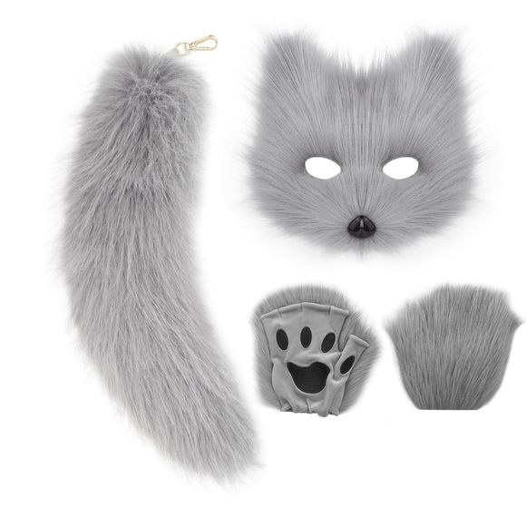 Cat Fox Mask Tail And Paws Glovess Set Furry Animal Therian Kit Masquerade💕 - Picture 1 of 5